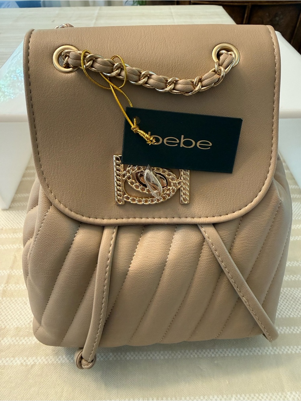 New Bebe Quilted Beige Mini Backpack